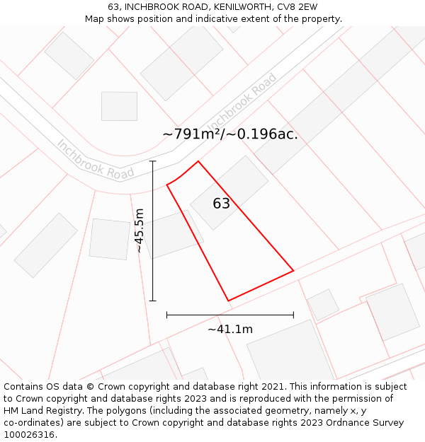 63, INCHBROOK ROAD, KENILWORTH, CV8 2EW: Plot and title map