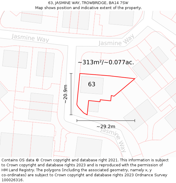 63, JASMINE WAY, TROWBRIDGE, BA14 7SW: Plot and title map