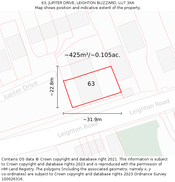 63, JUPITER DRIVE, LEIGHTON BUZZARD, LU7 3XA: Plot and title map