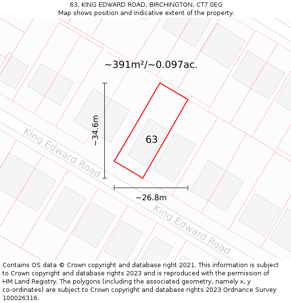 63, KING EDWARD ROAD, BIRCHINGTON, CT7 0EG: Plot and title map