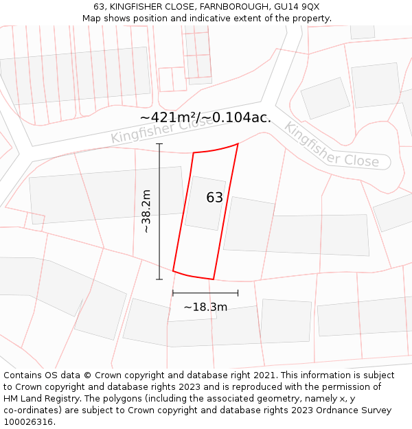 63, KINGFISHER CLOSE, FARNBOROUGH, GU14 9QX: Plot and title map