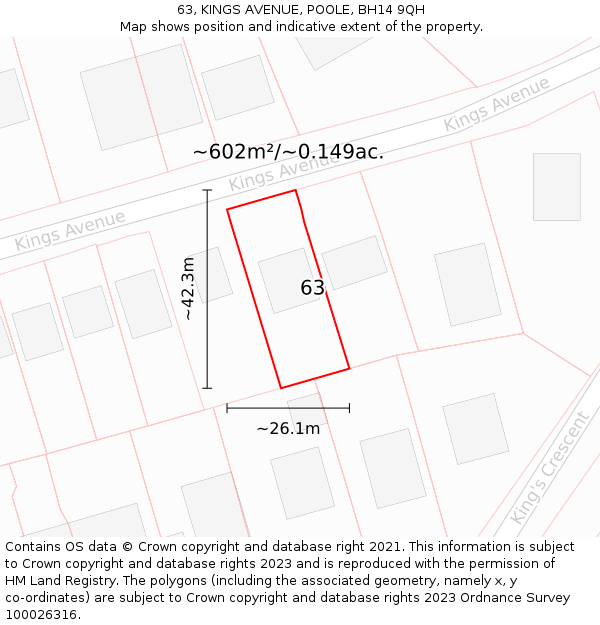 63, KINGS AVENUE, POOLE, BH14 9QH: Plot and title map