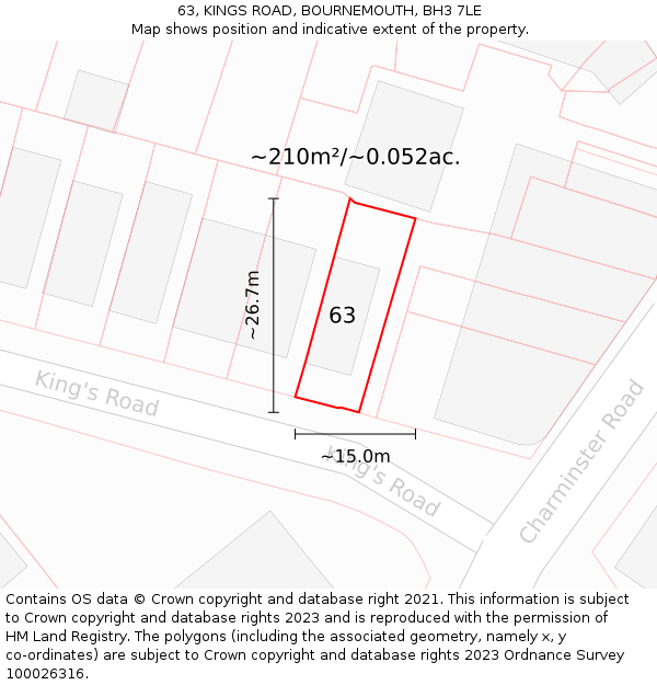 63, KINGS ROAD, BOURNEMOUTH, BH3 7LE: Plot and title map