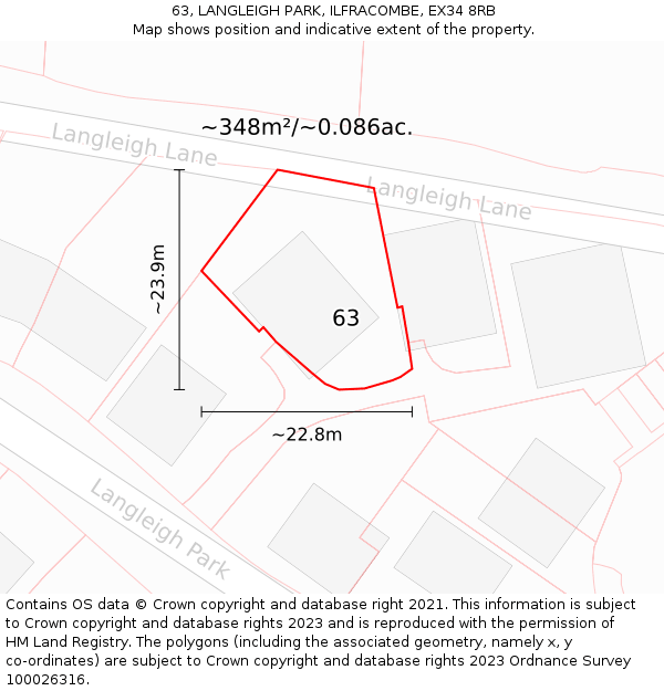 63, LANGLEIGH PARK, ILFRACOMBE, EX34 8RB: Plot and title map