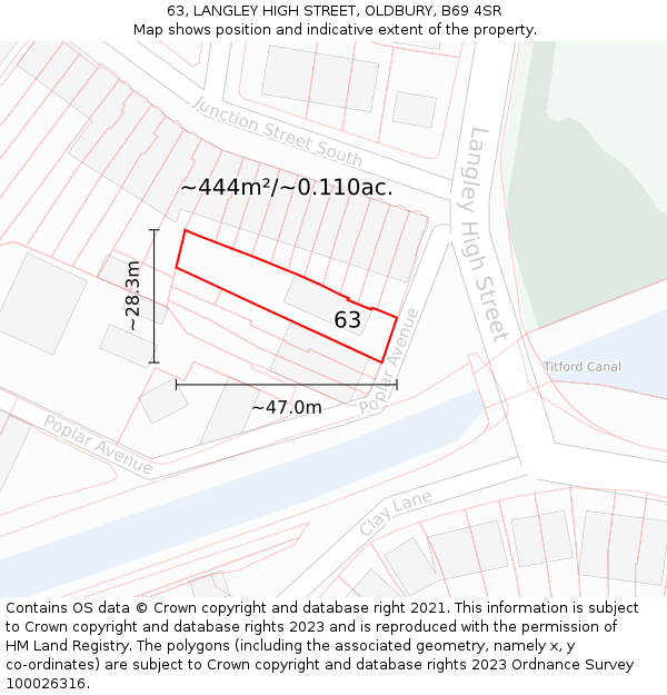 63, LANGLEY HIGH STREET, OLDBURY, B69 4SR: Plot and title map