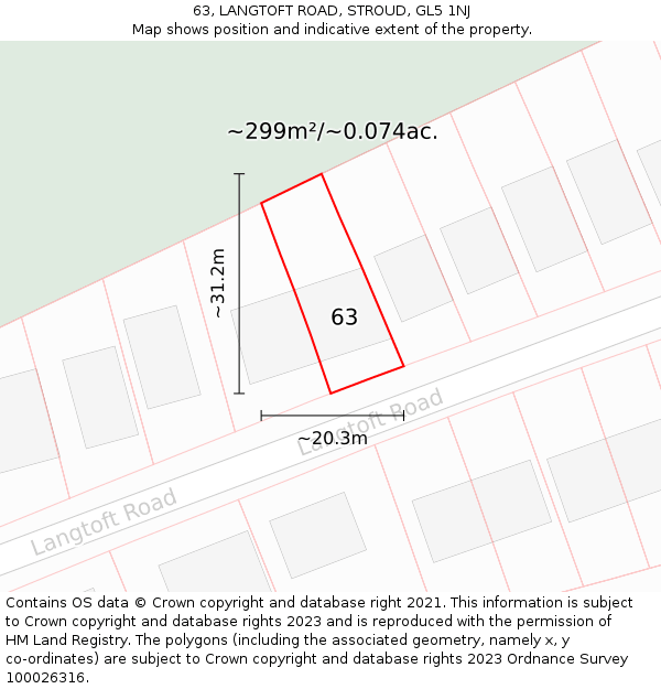 63, LANGTOFT ROAD, STROUD, GL5 1NJ: Plot and title map