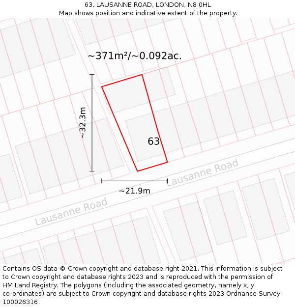 63, LAUSANNE ROAD, LONDON, N8 0HL: Plot and title map