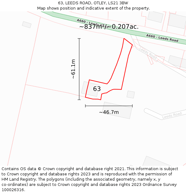 63, LEEDS ROAD, OTLEY, LS21 3BW: Plot and title map