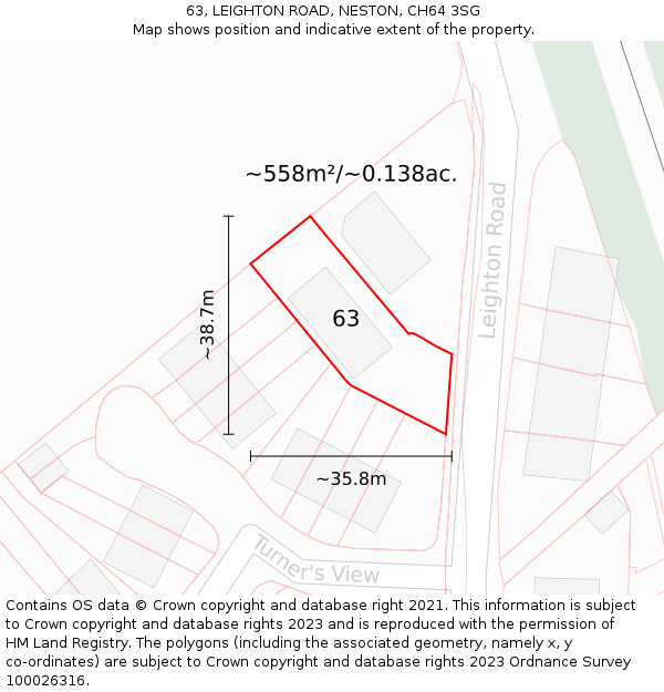 63, LEIGHTON ROAD, NESTON, CH64 3SG: Plot and title map