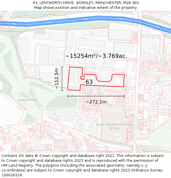 63, LENTWORTH DRIVE, WORSLEY, MANCHESTER, M28 3EX: Plot and title map