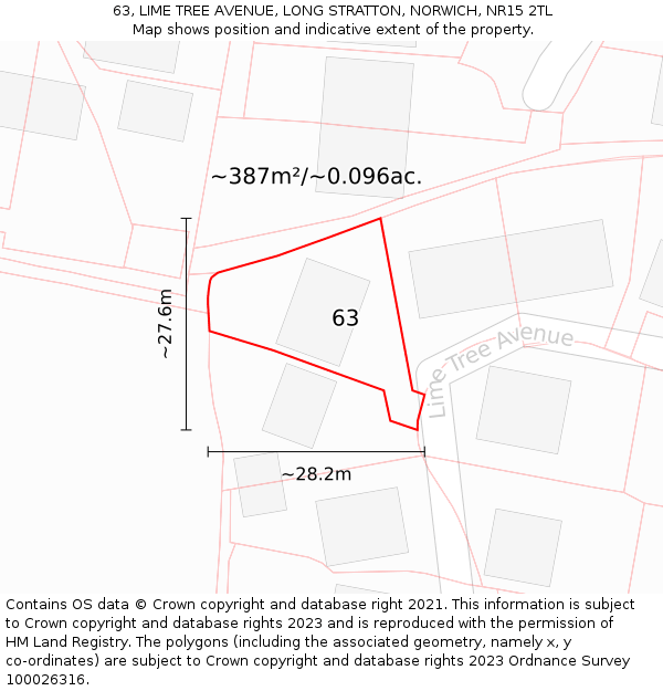 63, LIME TREE AVENUE, LONG STRATTON, NORWICH, NR15 2TL: Plot and title map