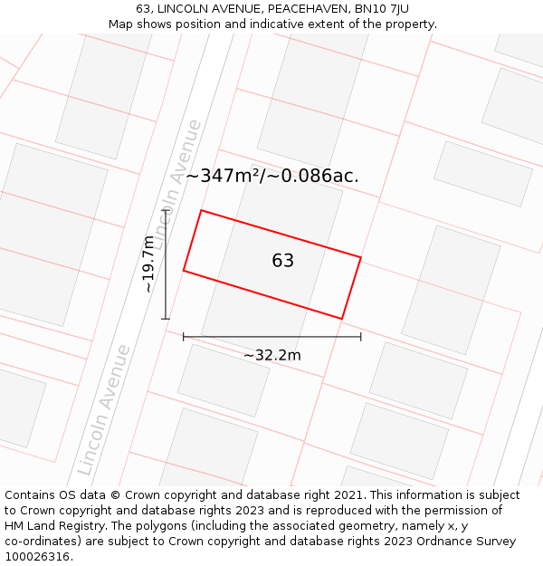 63, LINCOLN AVENUE, PEACEHAVEN, BN10 7JU: Plot and title map