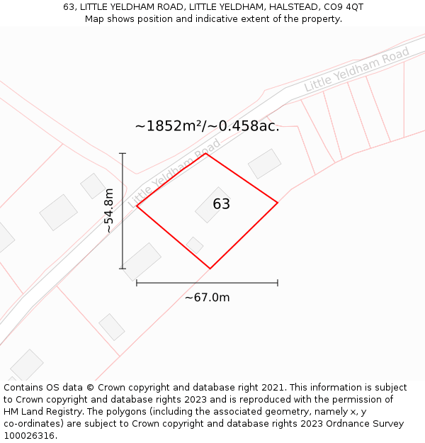 63, LITTLE YELDHAM ROAD, LITTLE YELDHAM, HALSTEAD, CO9 4QT: Plot and title map