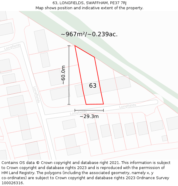 63, LONGFIELDS, SWAFFHAM, PE37 7RJ: Plot and title map