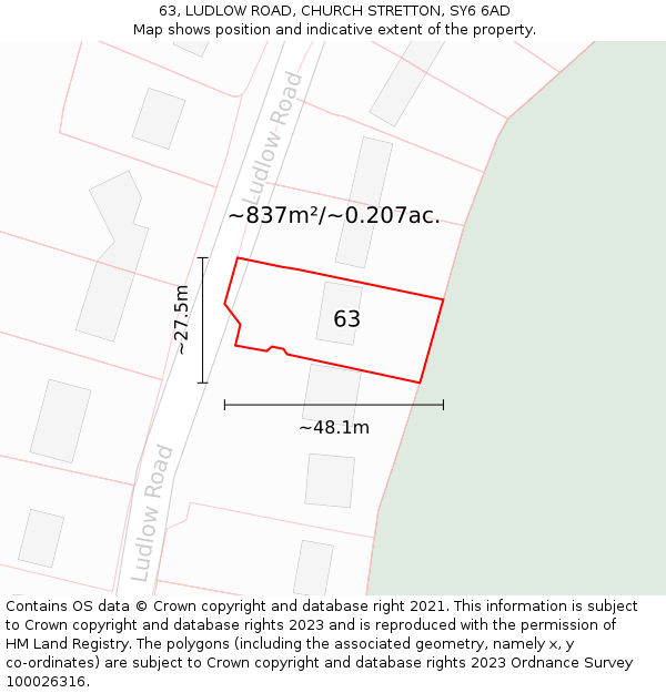 63, LUDLOW ROAD, CHURCH STRETTON, SY6 6AD: Plot and title map