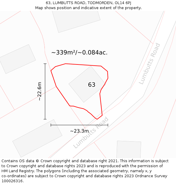 63, LUMBUTTS ROAD, TODMORDEN, OL14 6PJ: Plot and title map