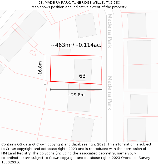 63, MADEIRA PARK, TUNBRIDGE WELLS, TN2 5SX: Plot and title map