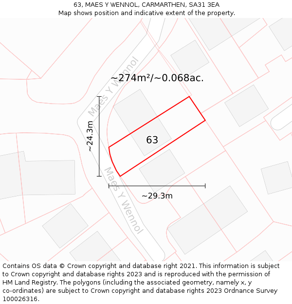 63, MAES Y WENNOL, CARMARTHEN, SA31 3EA: Plot and title map