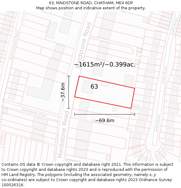 63, MAIDSTONE ROAD, CHATHAM, ME4 6DP: Plot and title map