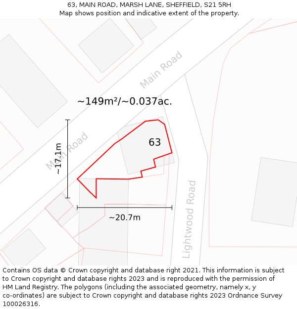 63, MAIN ROAD, MARSH LANE, SHEFFIELD, S21 5RH: Plot and title map