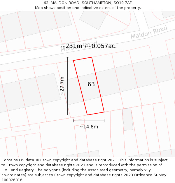 63, MALDON ROAD, SOUTHAMPTON, SO19 7AF: Plot and title map