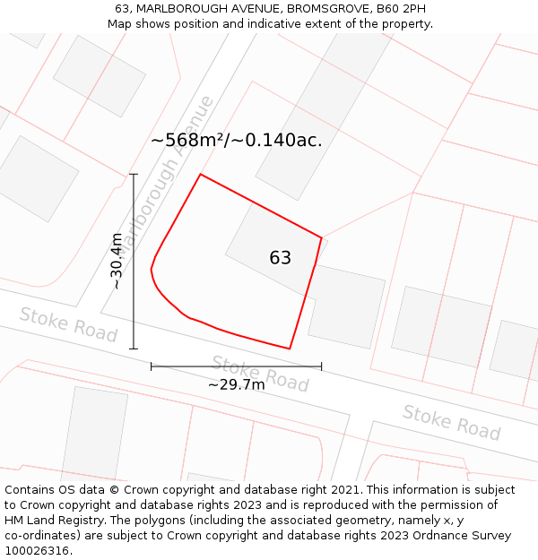 63, MARLBOROUGH AVENUE, BROMSGROVE, B60 2PH: Plot and title map