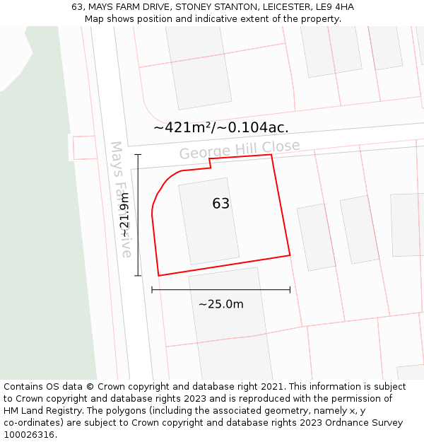 63, MAYS FARM DRIVE, STONEY STANTON, LEICESTER, LE9 4HA: Plot and title map