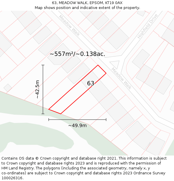 63, MEADOW WALK, EPSOM, KT19 0AX: Plot and title map