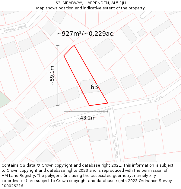 63, MEADWAY, HARPENDEN, AL5 1JH: Plot and title map