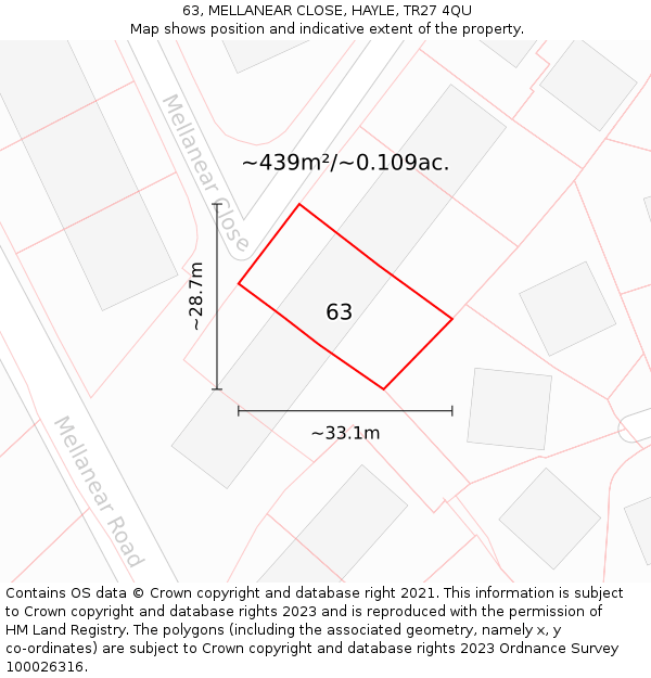 63, MELLANEAR CLOSE, HAYLE, TR27 4QU: Plot and title map