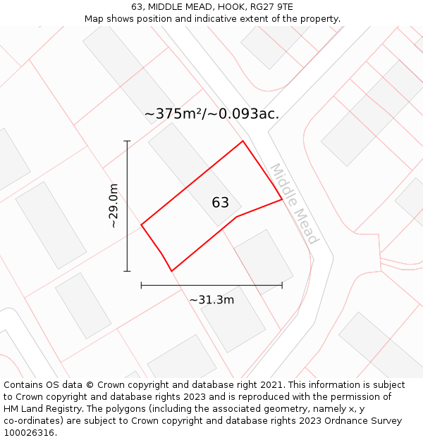 63, MIDDLE MEAD, HOOK, RG27 9TE: Plot and title map