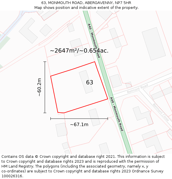 63, MONMOUTH ROAD, ABERGAVENNY, NP7 5HR: Plot and title map