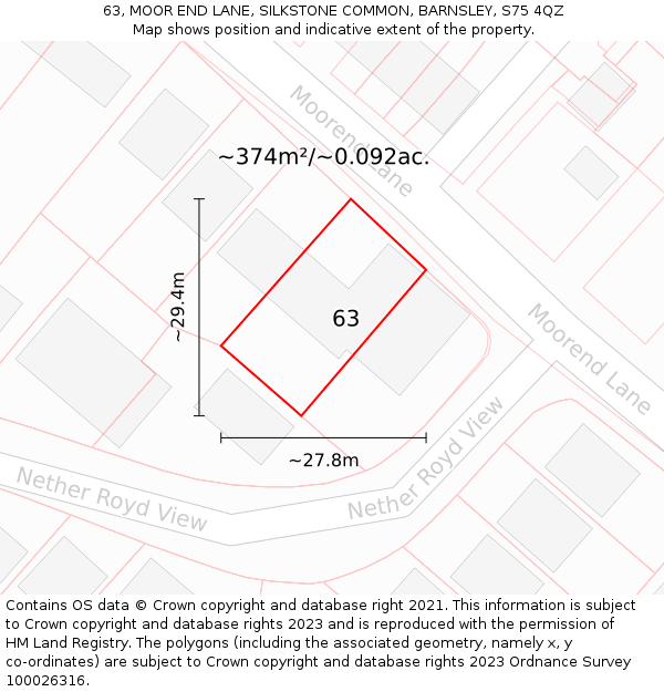 63, MOOR END LANE, SILKSTONE COMMON, BARNSLEY, S75 4QZ: Plot and title map