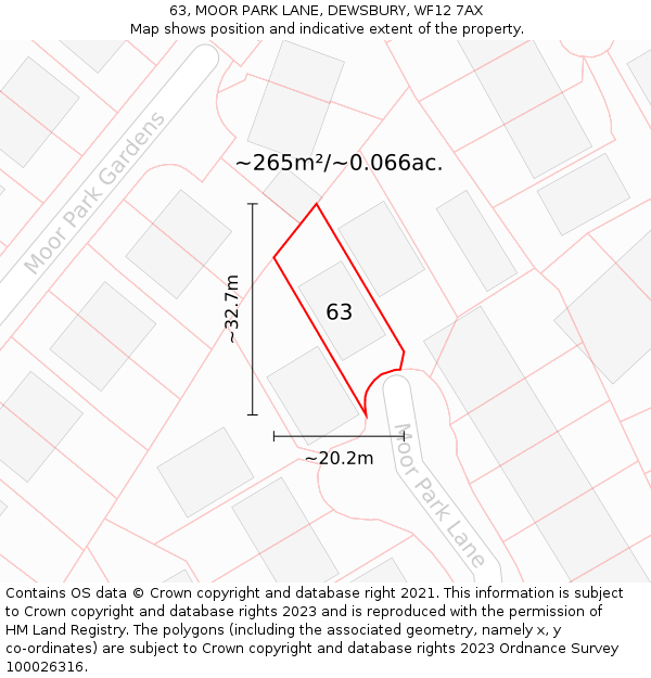 63, MOOR PARK LANE, DEWSBURY, WF12 7AX: Plot and title map