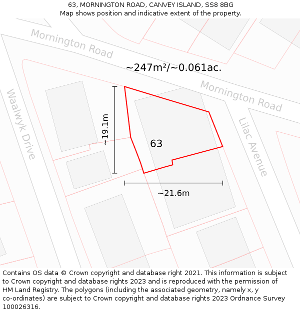 63, MORNINGTON ROAD, CANVEY ISLAND, SS8 8BG: Plot and title map