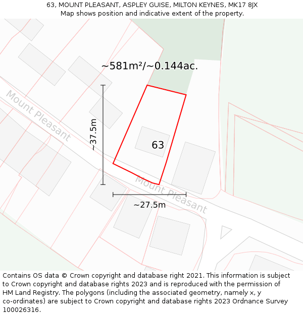 63, MOUNT PLEASANT, ASPLEY GUISE, MILTON KEYNES, MK17 8JX: Plot and title map