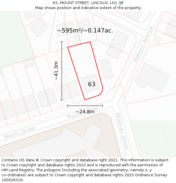 63, MOUNT STREET, LINCOLN, LN1 3JF: Plot and title map