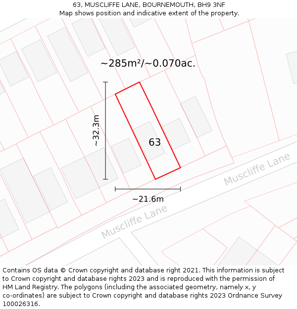 63, MUSCLIFFE LANE, BOURNEMOUTH, BH9 3NF: Plot and title map