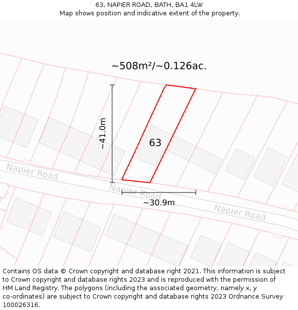 63, NAPIER ROAD, BATH, BA1 4LW: Plot and title map