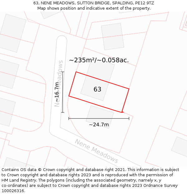 63, NENE MEADOWS, SUTTON BRIDGE, SPALDING, PE12 9TZ: Plot and title map