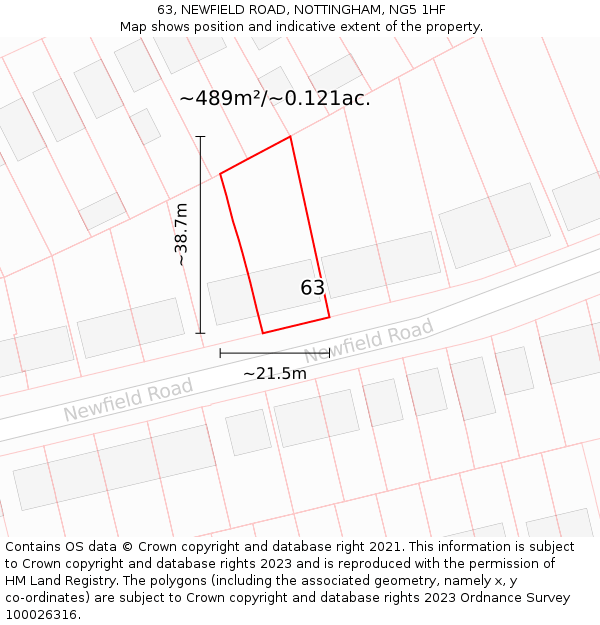 63, NEWFIELD ROAD, NOTTINGHAM, NG5 1HF: Plot and title map