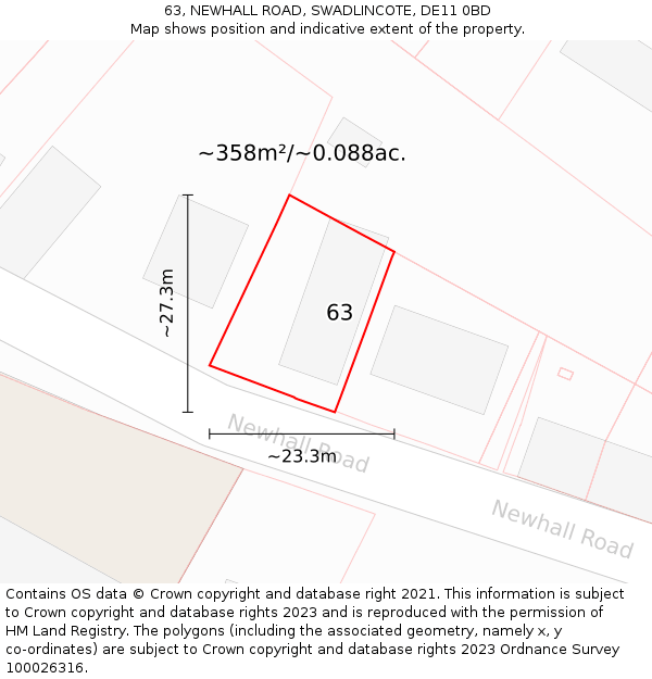 63, NEWHALL ROAD, SWADLINCOTE, DE11 0BD: Plot and title map