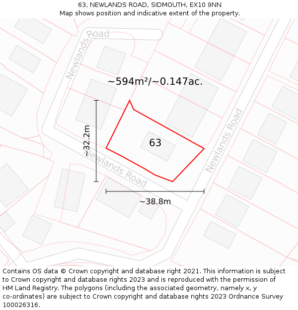 63, NEWLANDS ROAD, SIDMOUTH, EX10 9NN: Plot and title map