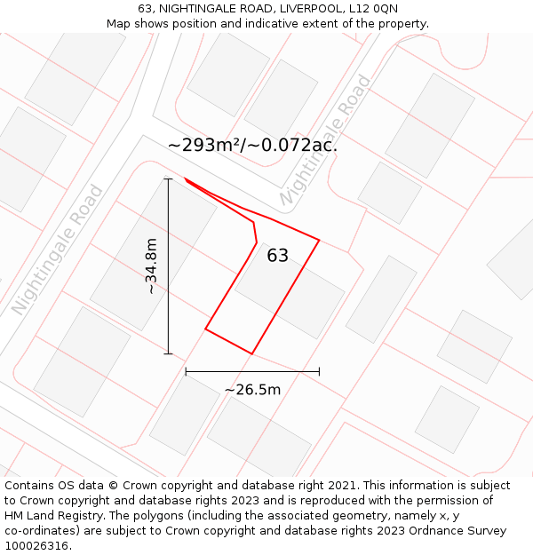 63, NIGHTINGALE ROAD, LIVERPOOL, L12 0QN: Plot and title map
