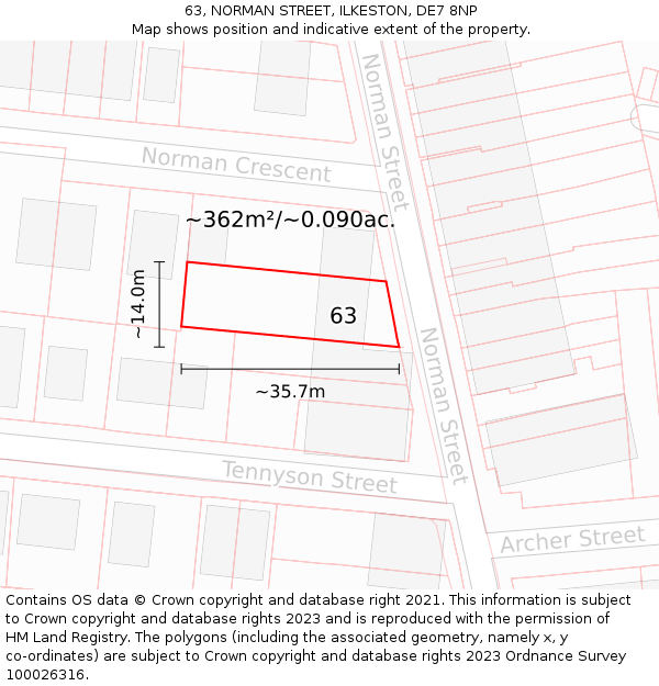 63, NORMAN STREET, ILKESTON, DE7 8NP: Plot and title map