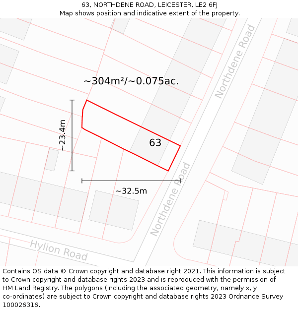 63, NORTHDENE ROAD, LEICESTER, LE2 6FJ: Plot and title map