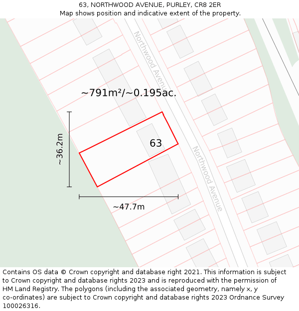 63, NORTHWOOD AVENUE, PURLEY, CR8 2ER: Plot and title map