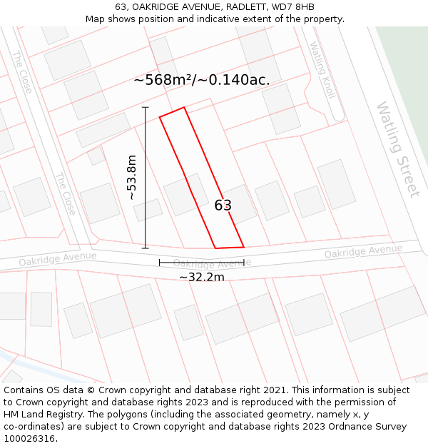 63, OAKRIDGE AVENUE, RADLETT, WD7 8HB: Plot and title map