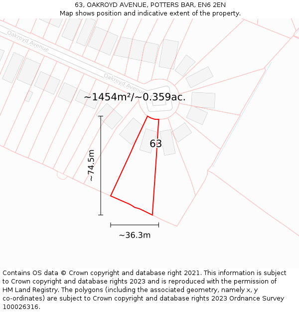 63, OAKROYD AVENUE, POTTERS BAR, EN6 2EN: Plot and title map