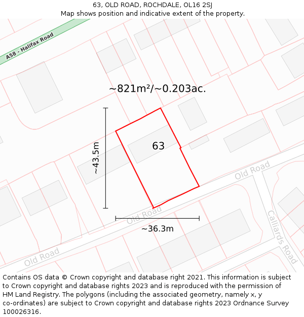 63, OLD ROAD, ROCHDALE, OL16 2SJ: Plot and title map